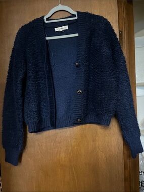 Lucky Brand Navy Textured Button-Up Cardigan